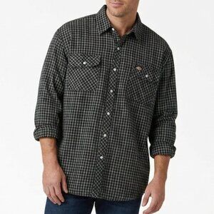 Dickies Plaid Flannel Navy White Pearl Snap Buttons Shirt Workwear Grunge Skater